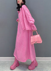 Beautiful Pink Coats And Dress Denim Two Pieces Set Fall