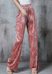 Beautiful Pink Jacquard Silk Velvet Straight Pants Spring