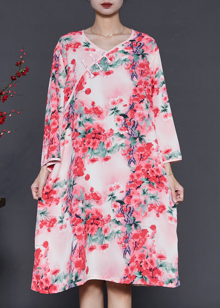 Beautiful Pink Plum Blossom Print Cotton Dress Summer