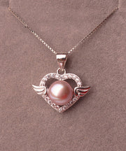 Beautiful Pink Sterling Silver Overgild Pearl Zircon Pendant Necklace