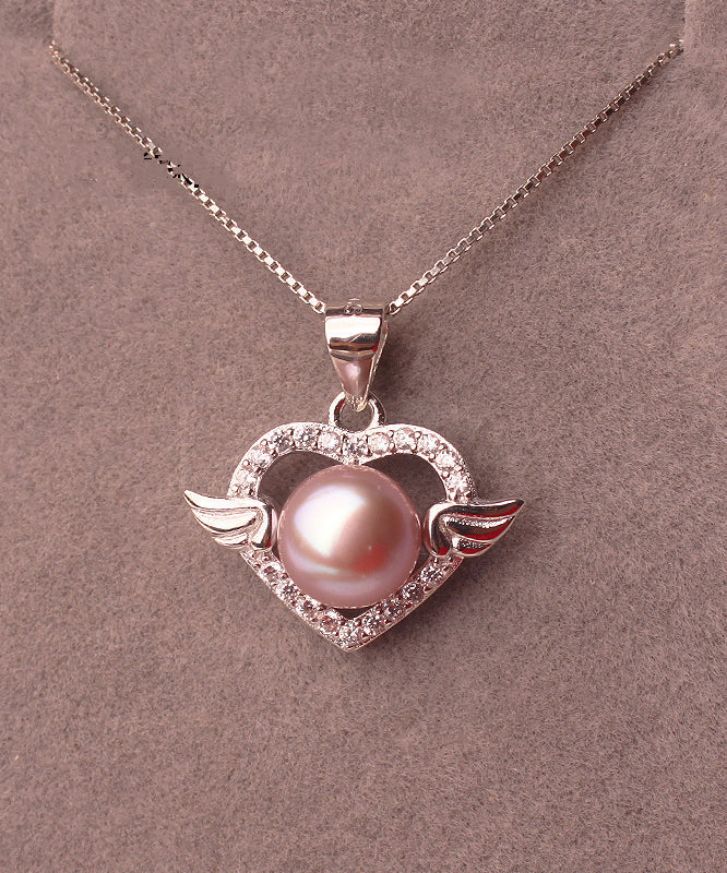 Beautiful Pink Sterling Silver Overgild Pearl Zircon Pendant Necklace