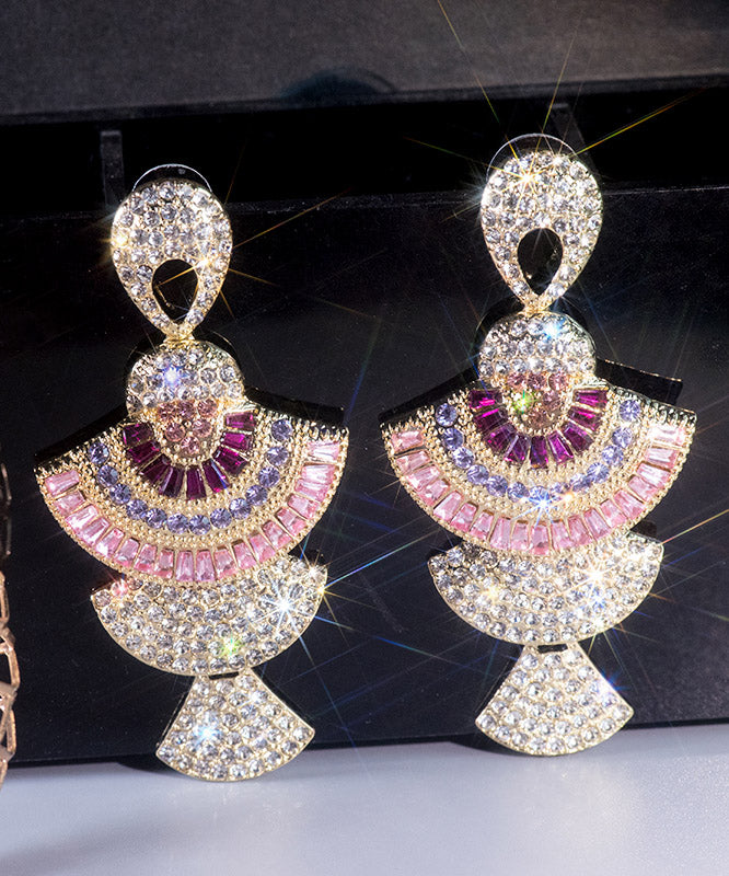 Beautiful Pink Zircon Fan Drop Earrings