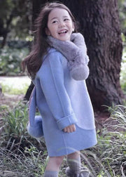 Beautiful Purple Hooded Pockets Patchwork Woolen Girls Coat Spring