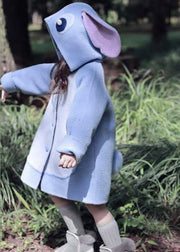 Beautiful Purple Hooded Pockets Patchwork Woolen Girls Coat Spring