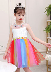 Beautiful Rainbow Daisy Tassel Tulle Kids Girls Dress Summer