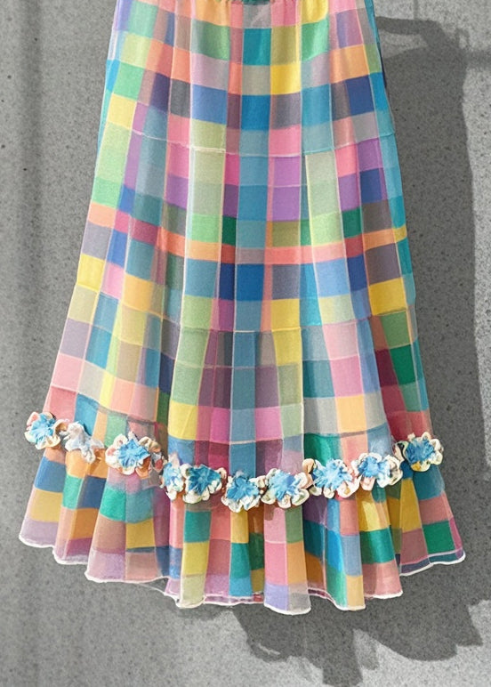 Beautiful Rainbow Plaid Tulle A Line Skirts Summer