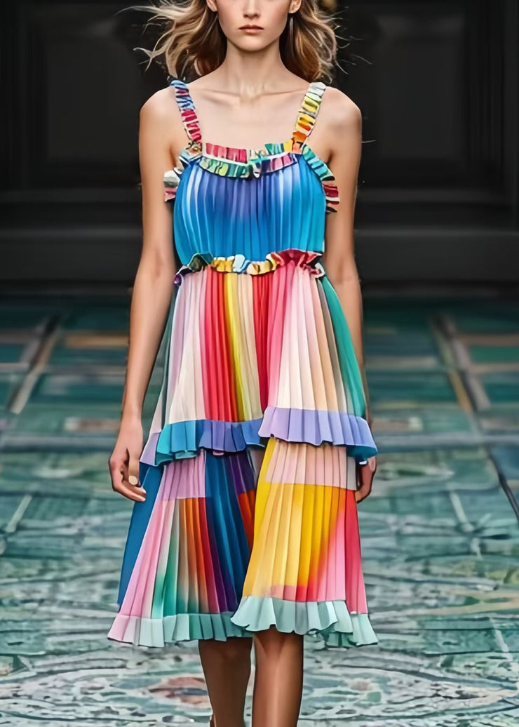 Beautiful Rainbow Ruffled Striped Summer Dress