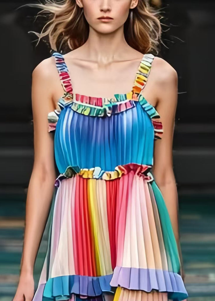 Beautiful Rainbow Ruffled Striped Summer Dress