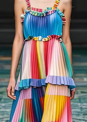 Beautiful Rainbow Ruffled Striped Summer Dress