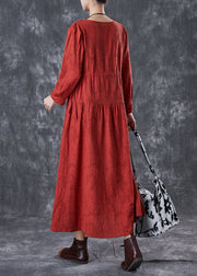 Beautiful Red Cinched Patchwork Linen Dresses Fall