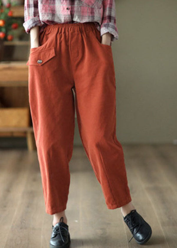 Beautiful Red Elastic Waist Oversized Solid Cotton Harem Pants Fall