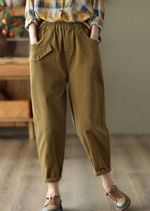 Beautiful Red Elastic Waist Oversized Solid Cotton Harem Pants Fall