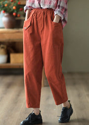 Beautiful Red Elastic Waist Oversized Solid Cotton Harem Pants Fall