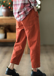 Beautiful Red Elastic Waist Oversized Solid Cotton Harem Pants Fall