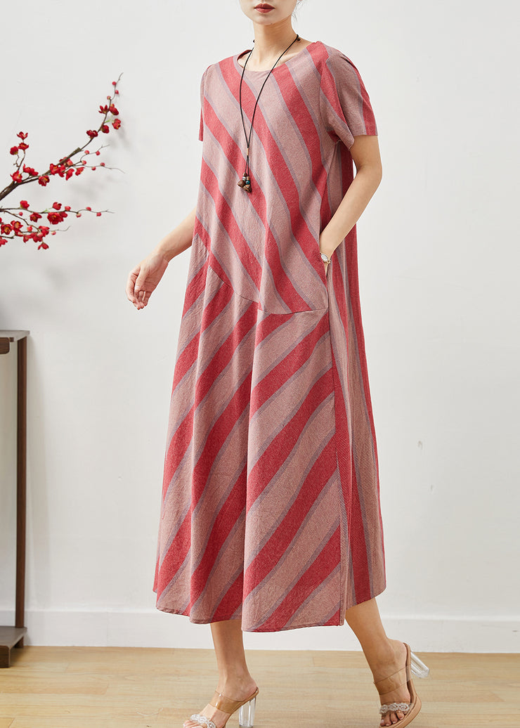 Beautiful Red Oversized Striped Cotton Robe Dresses Summer