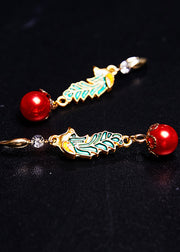 Beautiful Red Pearl Cloisonne Gilding Drop Earrings