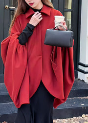 Beautiful Red Peter Pan Collar Asymmetrical Woolen Cape Bracelet Sleeve