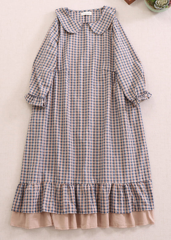 Beautiful Red Plaid Peter Pan Collar Ruffled Cotton Dresses Spring