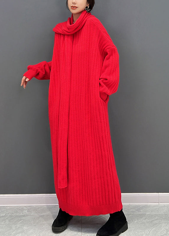 Beautiful Red Turtleneck Knit Ankle Dress Fall