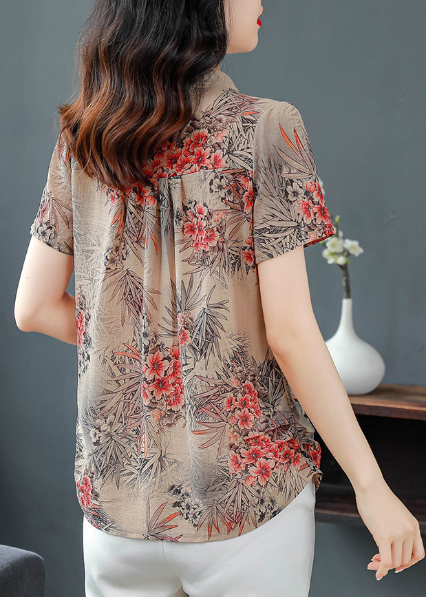 Beautiful Red V Neck Print Chiffon Shirts Summer