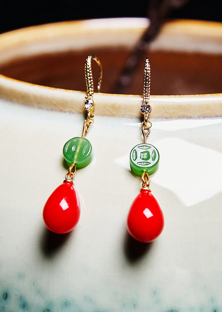 Beautiful Red Water Droplet Coral Fine Jade Drop Earrings