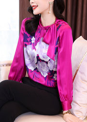 Beautiful Rose Bow Print Silk Shirts Bottoming Shirt