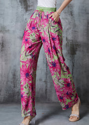 Beautiful Rose Elastic Waist Leaf Print Chiffon Pants Summer