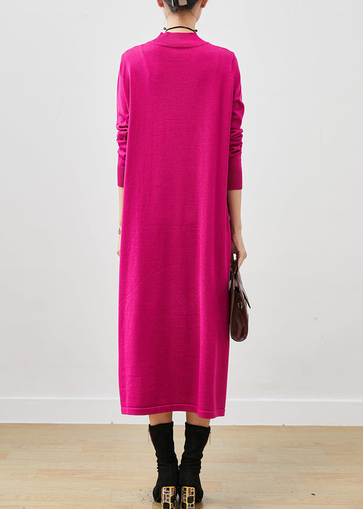 Beautiful Rose Stand Collar Silm Fit Long Knit Dress Spring