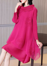 Beautiful Rose Turtleneck Zircon Patchwork Tulle Dresses Spring