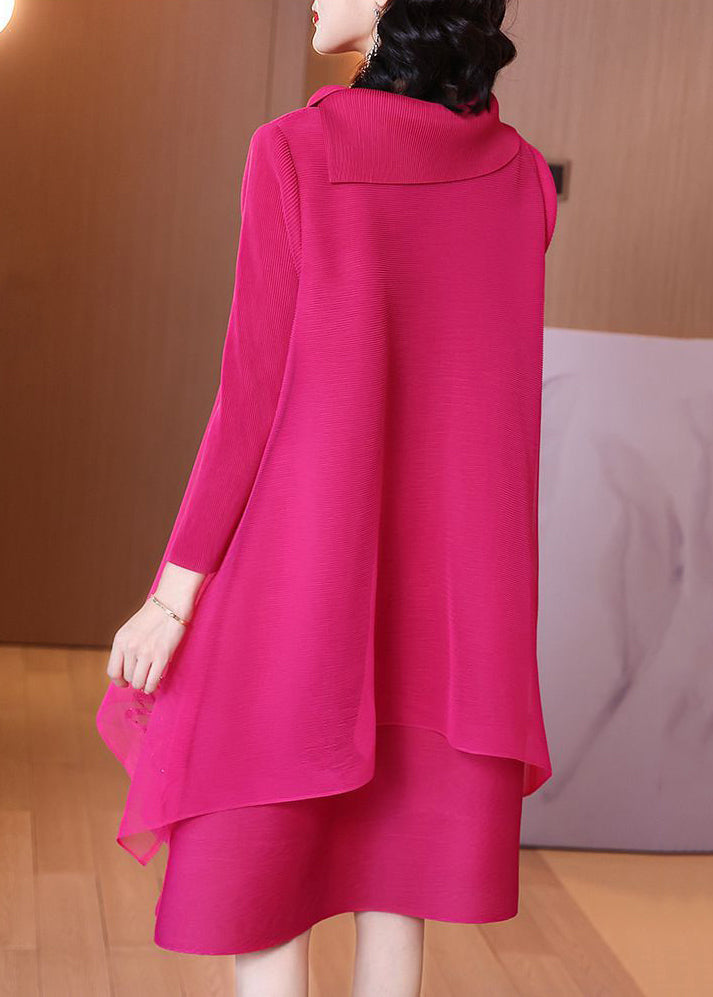 Beautiful Rose Turtleneck Zircon Patchwork Tulle Dresses Spring