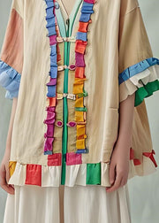 Beautiful Ruffled Patchwork Cotton Loose Coat Summer