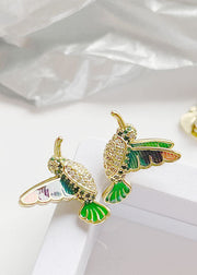 Beautiful Three Dimensional Hummingbird Fine Copper Stud Earrings