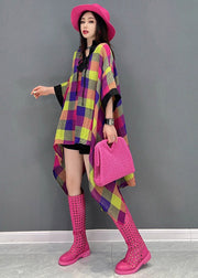 Beautiful V Neck Asymmetrical Low High Design Plaid Dress Long Sleeve