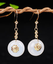 Beautiful White 14K Gold Chalcedony Floral Drop Earrings