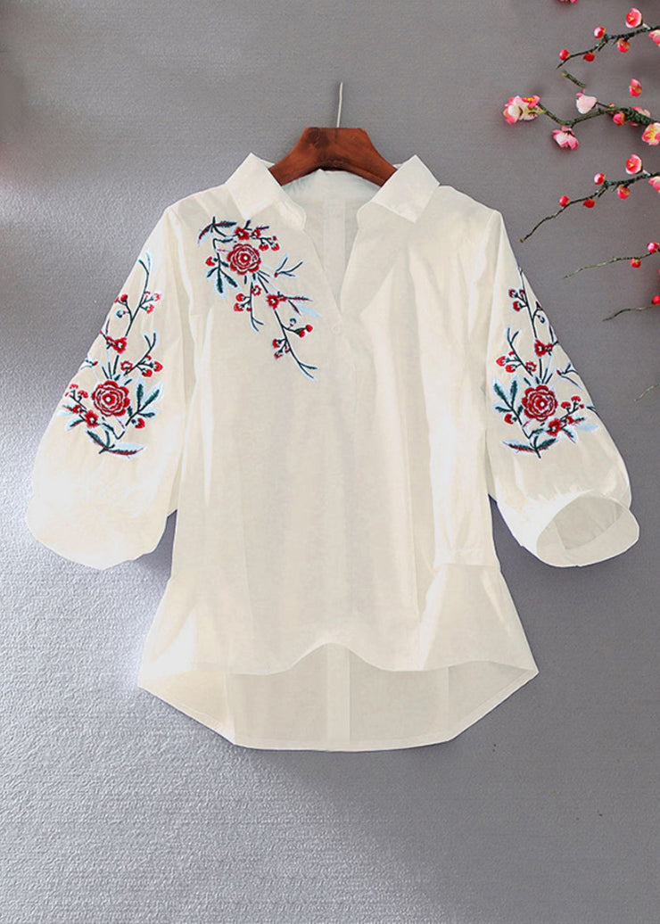 Beautiful White Peter Pan Collar Embroidered Top Summer