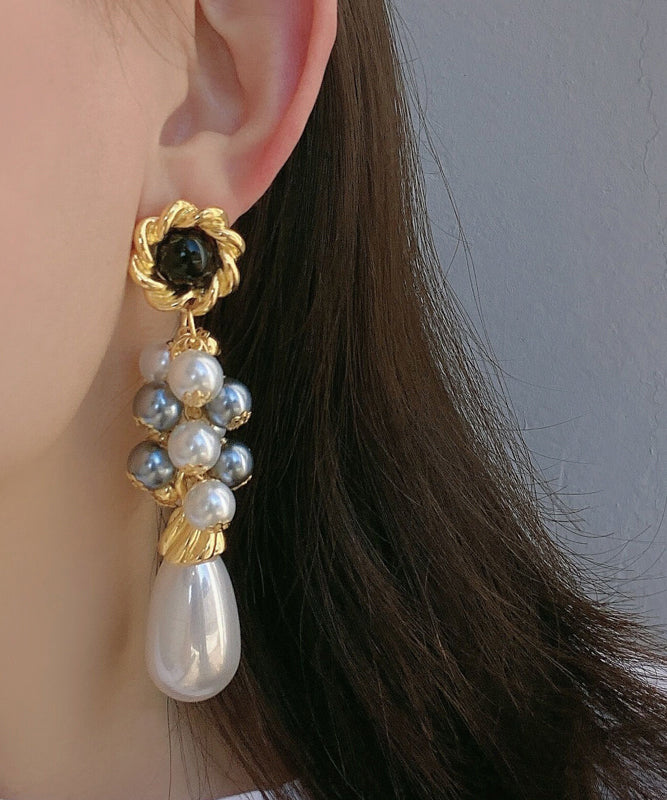 Beautiful White Sterling Silver Alloy Pearl Drop Earrings