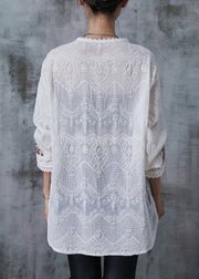 Beautiful White Tasseled Embroidered Cotton Top Summer