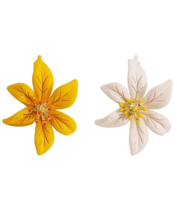 Beautiful Yellow Asymmetricar Lily Floral Stud Earrings