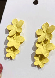 Beautiful Yellow Floral Layered Design Metal Drop Earrings