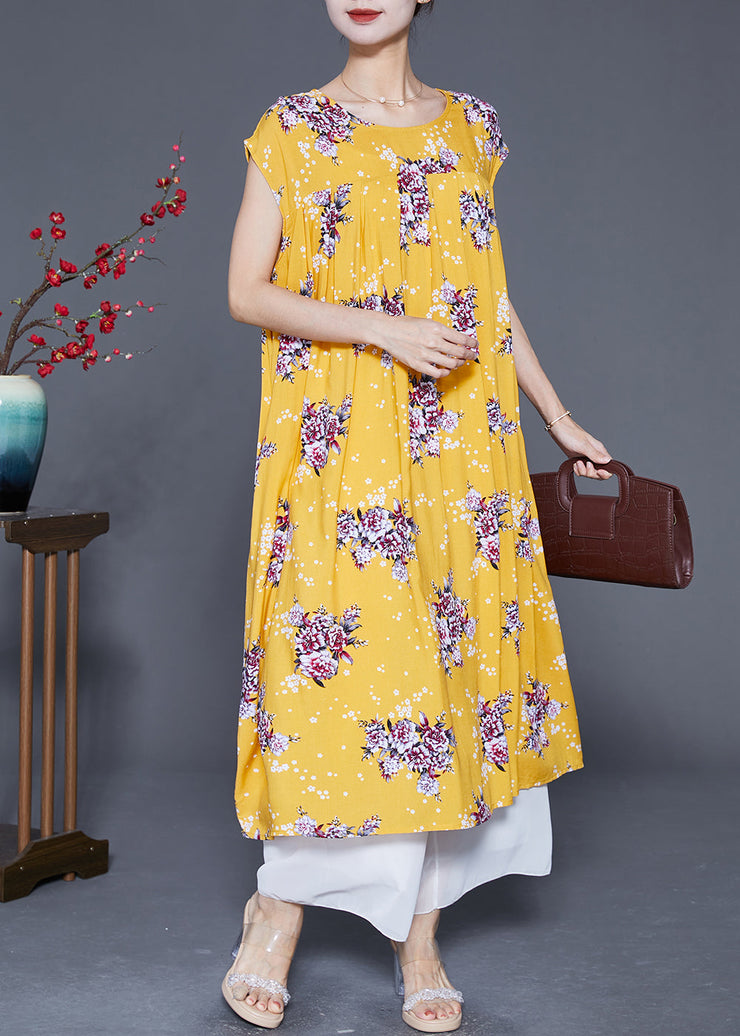 Beautiful Yellow Oversized Print Cotton Party Dress Summer