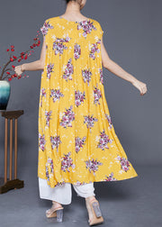 Beautiful Yellow Oversized Print Cotton Party Dress Summer