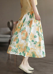 Beautiful Yellow Print Elastic Waist Maxi Skirt