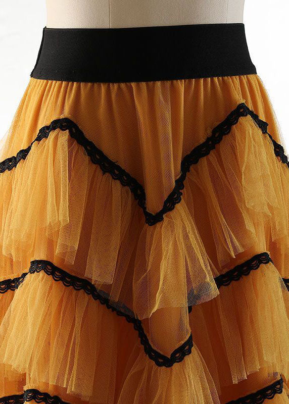 Beautiful Yellow Ruffles Patchwork Tulle A Line Skirts Spring