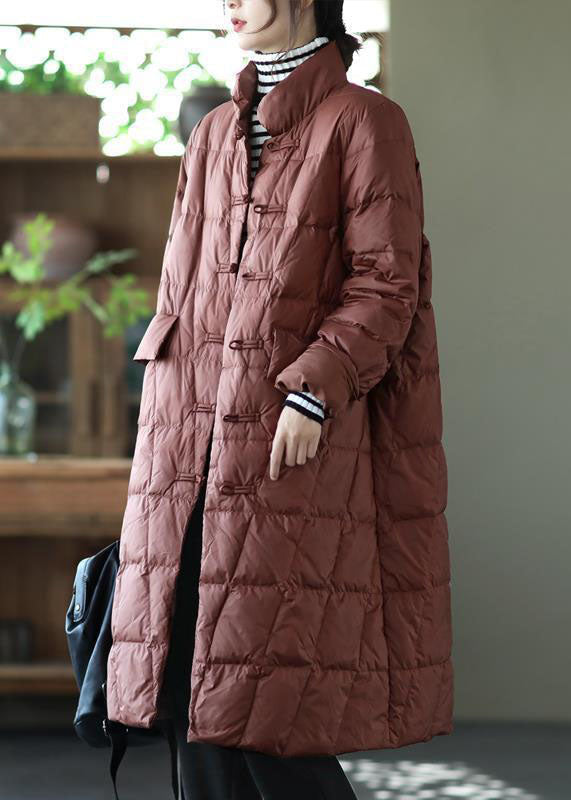 Beautiful Yellow Stand Collar Oriental Button Solid Duck Down Puffer Coat Winter