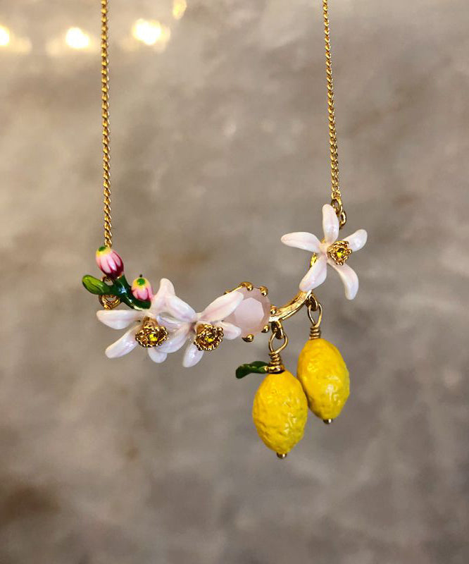 Beautiful Yellow Sterling Silver Overgild Enamel Gem Stone Pendant Necklace