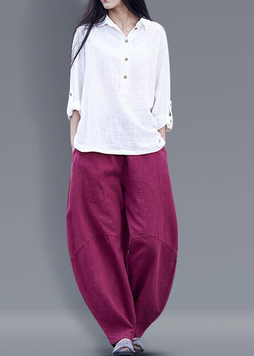 Beautiful harem pants cotton Boho Work Outfits burgundy long pants - SooLinen