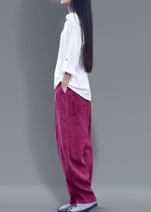 Beautiful harem pants cotton Boho Work Outfits burgundy long pants - SooLinen