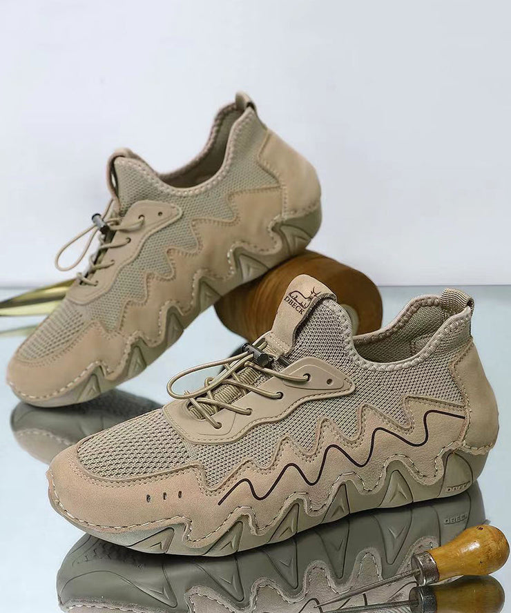 Beige Breathable Mesh Cross Strap Splicing Flat Feet Shoes