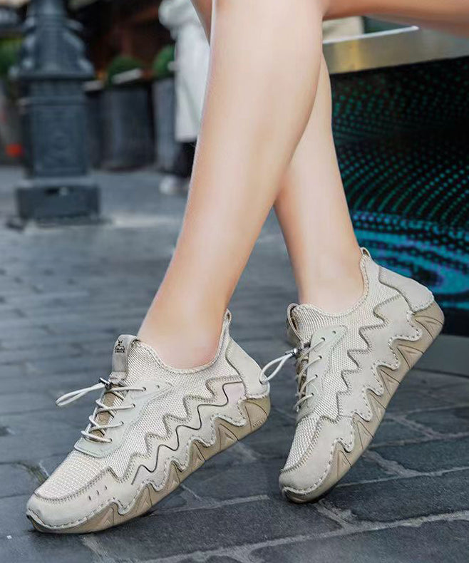 Beige Breathable Mesh Cross Strap Splicing Flat Feet Shoes