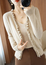 Beige Camel Colour Button Thick Cashmere Knit CardigansLong Sleeve